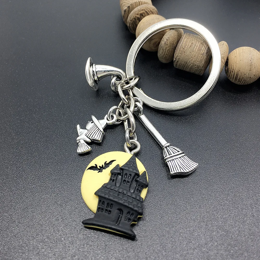 هالوين مكنسة الساحرة معالج قبعة ماجى قبعة القلعة مفتاح سلسلة الفولاذ المقاوم للصدأ النساء مجوهرات اكسسوارات صديق الهدايا الموضة #2