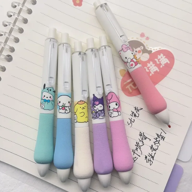 6pcs/set Kawaii Cute Cartoon Kuromi Soft Grip Fat Pen Good-looking St Head Quick-dry Sponge Sheath Gel Pen School Supplies