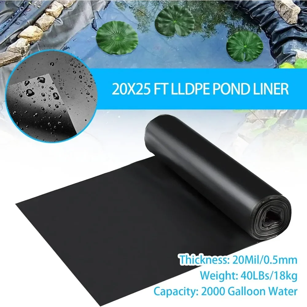 20x25 ft and 20 Mil Thickness Pond Liner, Pliable & Durable LLDEP Material A Liner for Fish or koi Pond, Waterfall Base Fountain