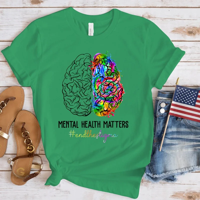Mental Health Awareness Mental Health Matters Print Funny Short Sleeve T-Shirt Lady Casual Summer Shirt Fashion Women T Shirts