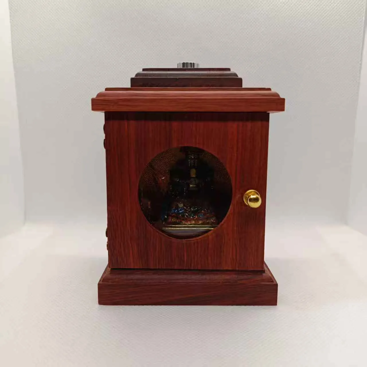 Portable Mini Rosewood Solid Wood with Door and Window Buddha Shrine Battery Type Can Be Turned on Placed God Statue Thangka