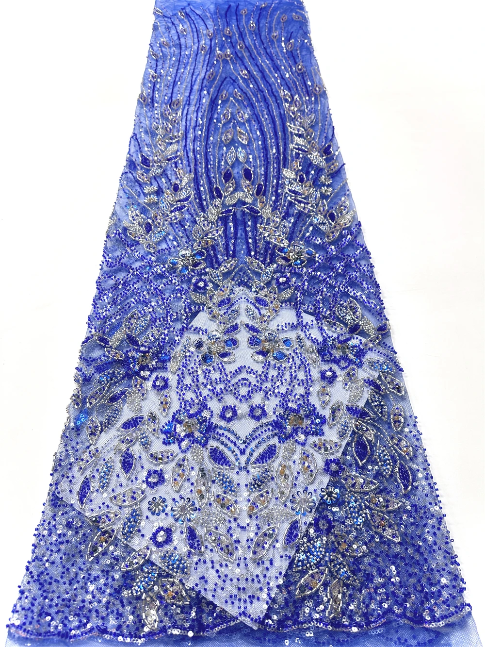 

2026 French Lace Fabrics High Quality African Beaded Embroidered Nigerian Sequins Tulle Lace 5 Yards For Sewing Party Dresses