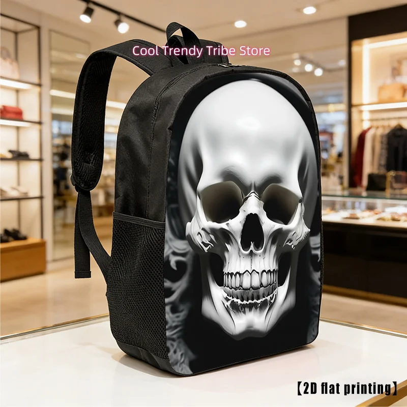 White Skull, a Lightweight And Spacious Unisex Backpack Featuring Adjustable Shoulder Straps And Side Pockets, Perfect for Every