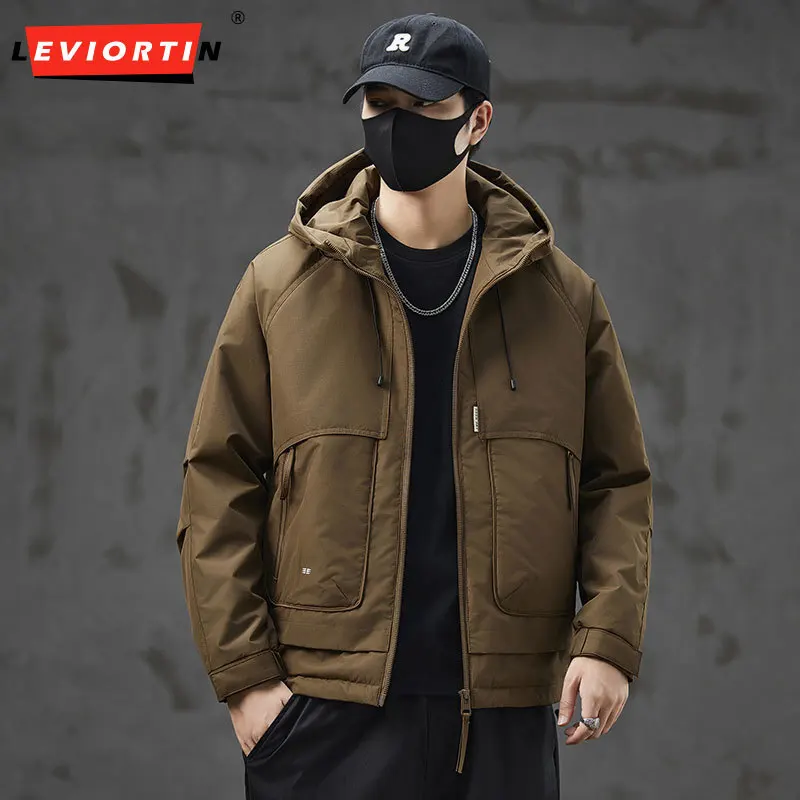 2025 Autumn New Men's Fashion Versatile Solid Color Multi Pocket Loose Leisure Simple Hooded Design Youth Fashion Short Jacket