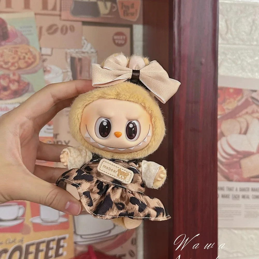 فستان متجعد محبوك قبعة القش عطلة نمط ل 17 سنتيمتر أفخم دمية الزي الكمال Labubu اكسسوارات Ropa Labubu