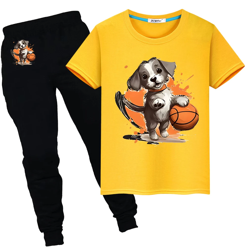 

Basketball Print Boy girls clothes 100%Cotton Cute Short T-shirts y2k Summer Kawaii TShirts Sports Sets Tops+pant child Day gift