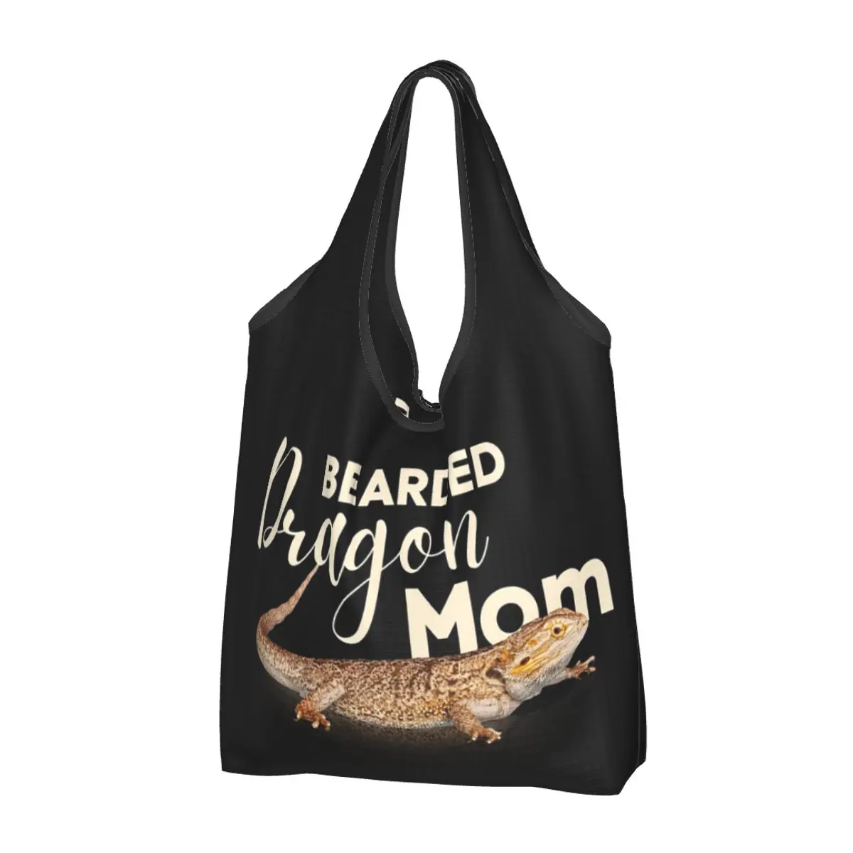 Bearded Dragon Mom Portable Tote Shopping Bags Reusable Shopper Bag Grocery Handbag Shoulder Bag