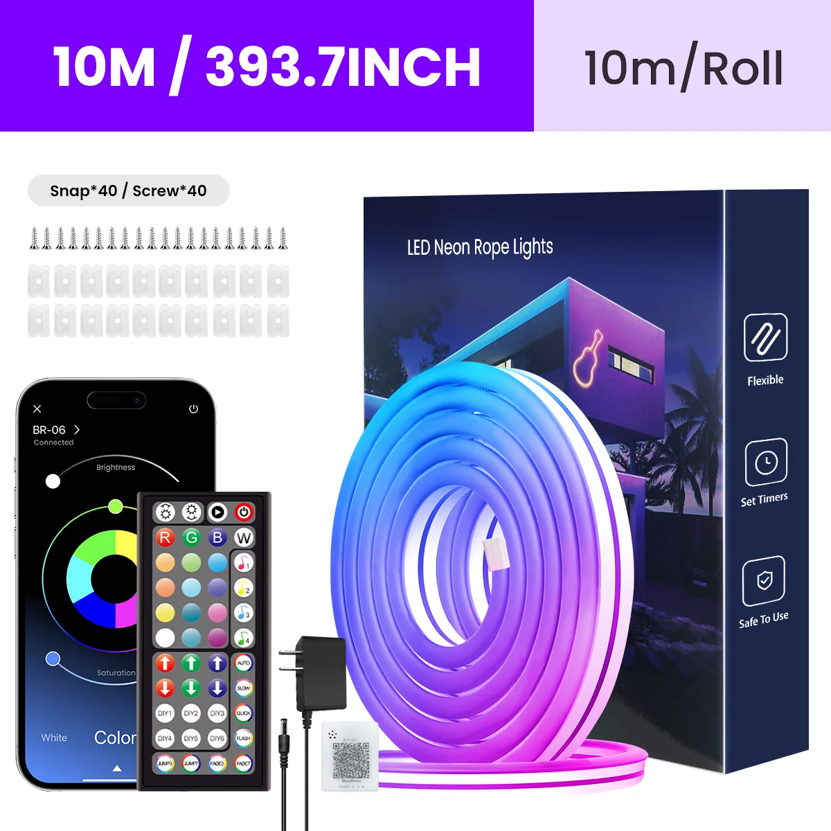 RGB flexibele neonstripverlichting met app/afstandsbediening, meerdere modi, muzieksynchronisatie, IP65 waterdichte LED-strip neon touwlamp