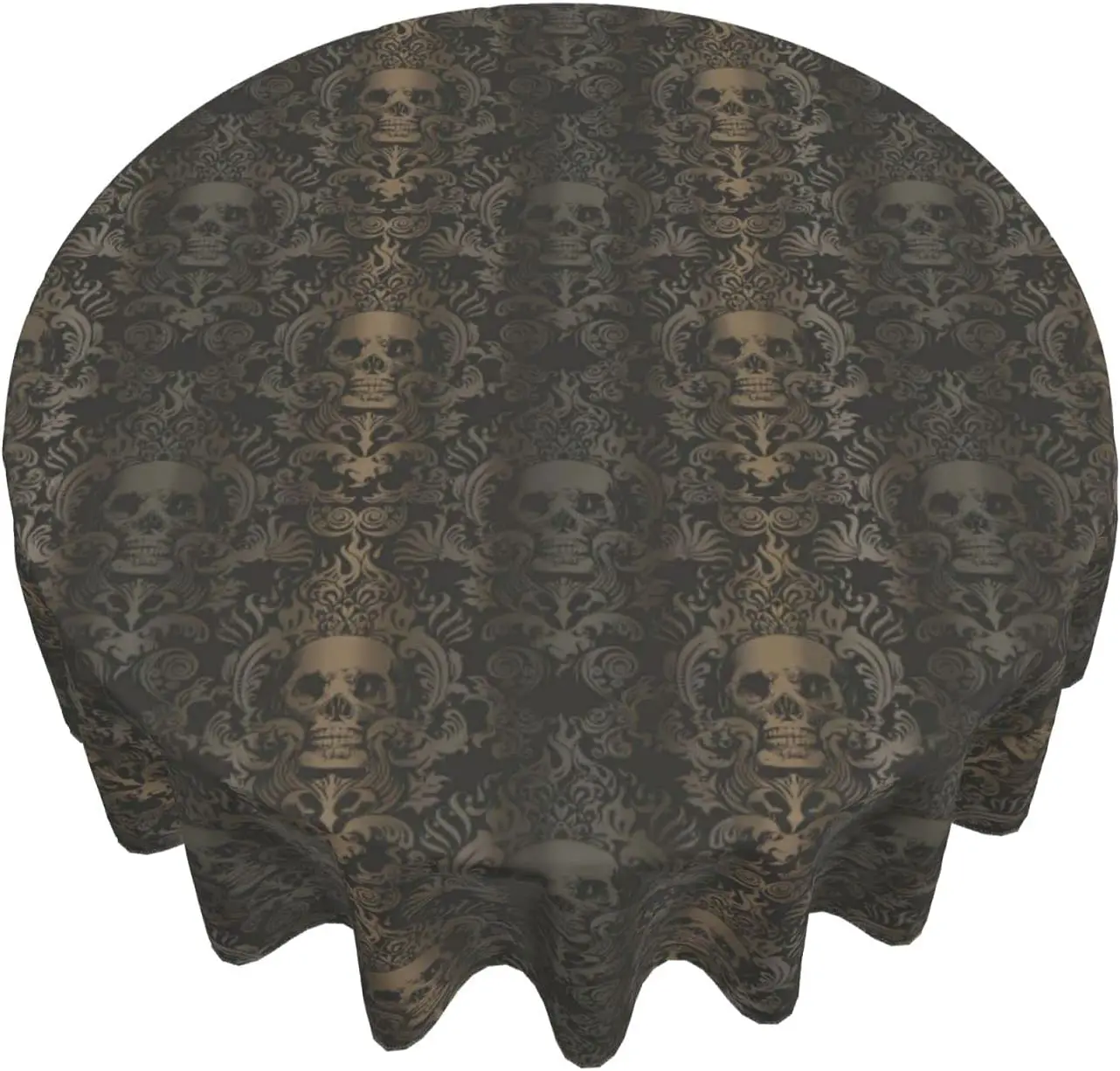 Halloween Gothic Skull Round Tablecloth Washable Polyester Table Cloth Water Resistant Spill Proof Table Cover Mat for Dining