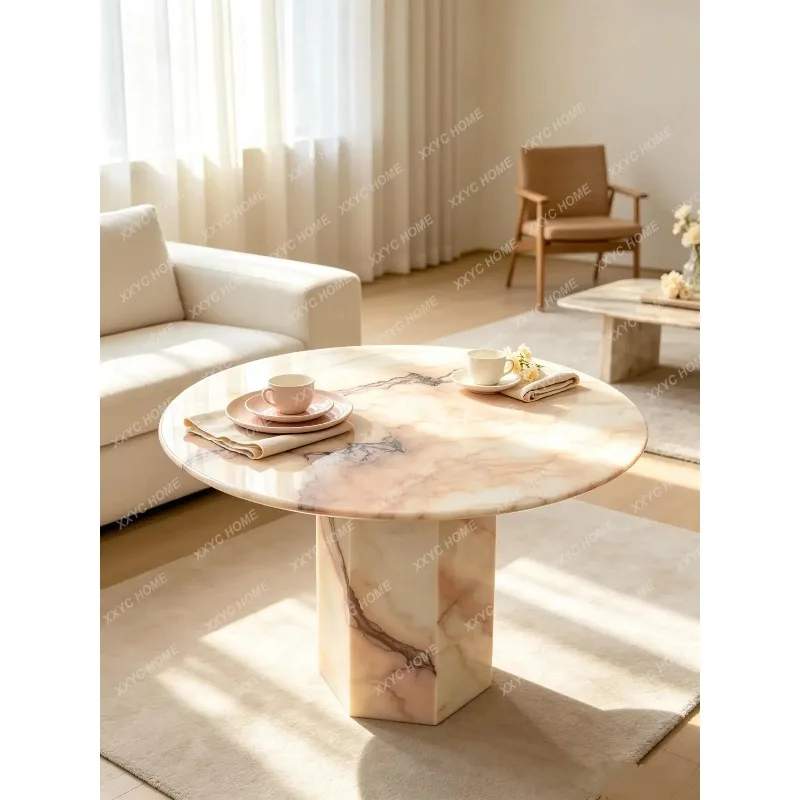 XX Natural powder crystal luxury stone dining table  light luxury high-end pink diamond round table can be customized