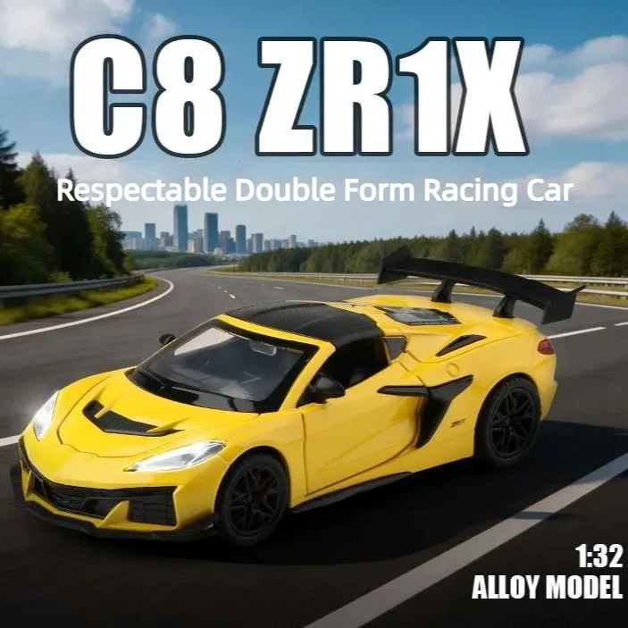

1:32 Corvette C8 Alloy Car Model Sound And Light Pull Back Toy Gift Diecast Alloy Car Model Collectible