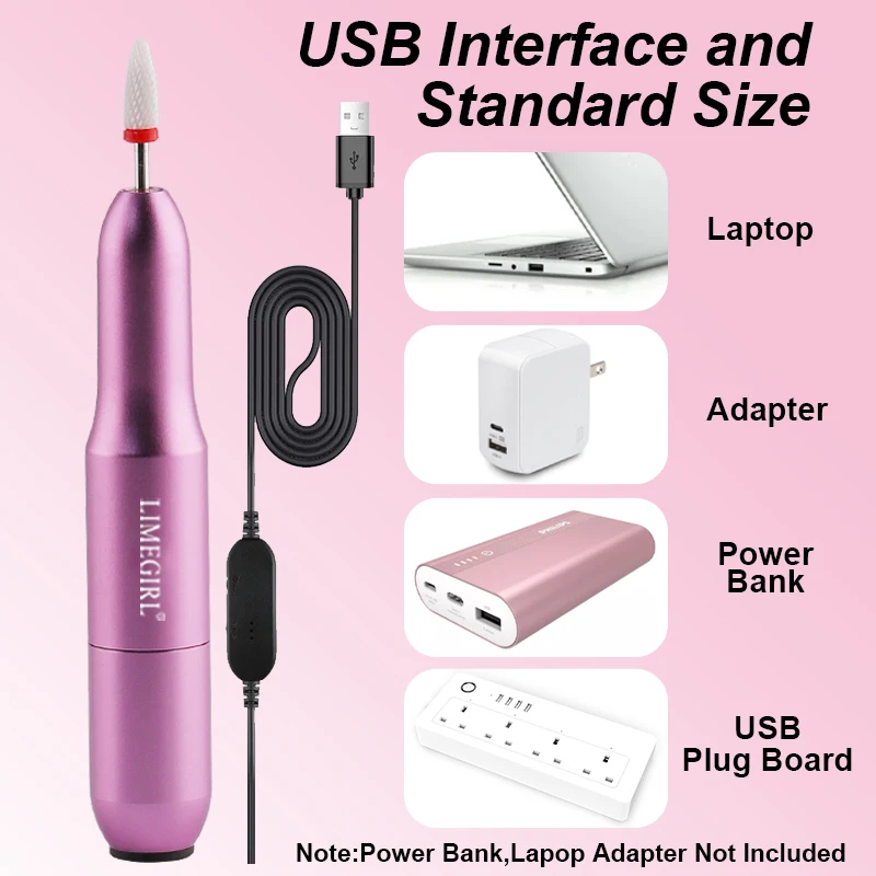 ポータブル電動ネイルドリルマシン,USB,プロの研磨装置,アクリルジェル削除用ツール,20000rpm