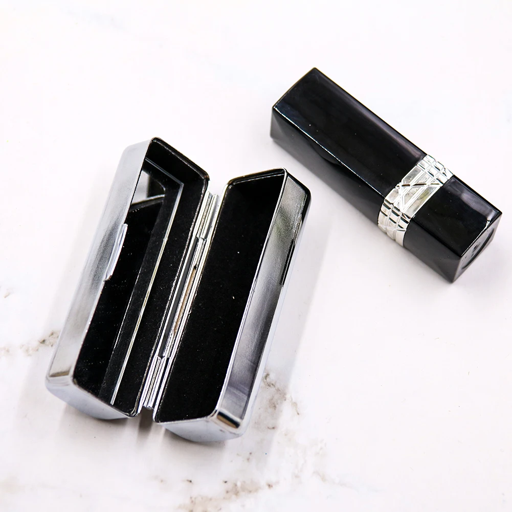 Metal Metallic Lip Stick Box Cosmetic Pill Cases Holder Inside with Mirror Wall Gift Lipstick Woman Jewelry Box Packaging Case