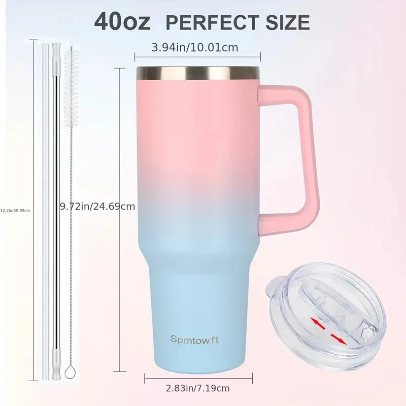 

Стакан из нержавеющей стали на 40 унций — двойная вакуумная дорожная кружка с ручкой, соломенной крышкой и сумкой-переноской для спортзала, на открытом воздухе