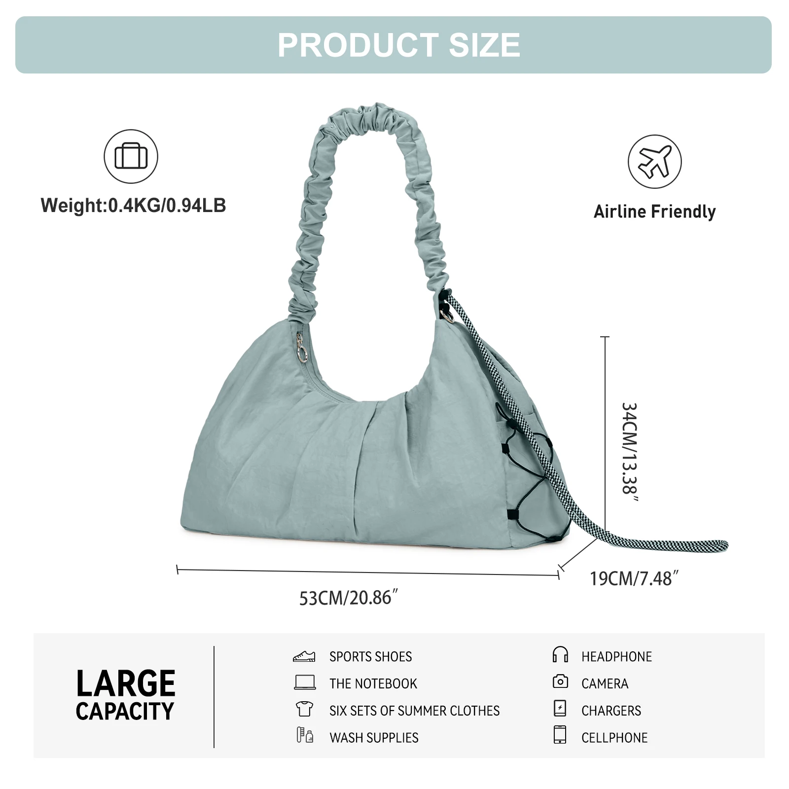 Large Capacity Sports Gym Bag Comfortable and Versatile Neutral Bag Fitness Bag for women Training Bag For Yoga Swimming Travel