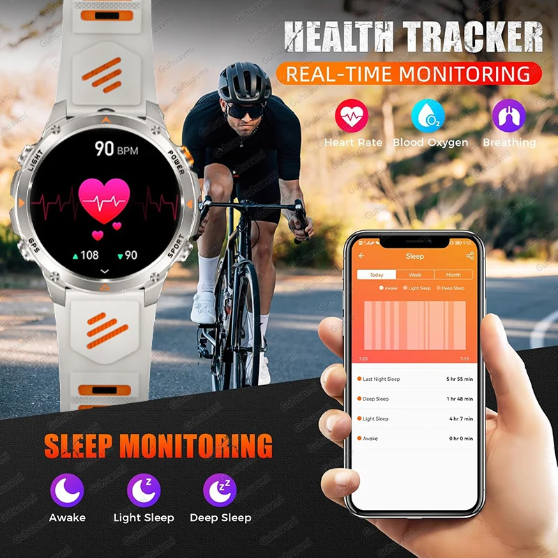 ทีเร็กซ์ 3 นาฬิกาอัจฉริยะ GPS เกรดทหารผู้ชาย 3ATM กันน้ำเข็มทิศเครื่องวัดระยะสูงบลูทูธโทรออกกำลังกายกลางแจ้งผู้ชายว่ายน้ำสมาร์ทวอทช์