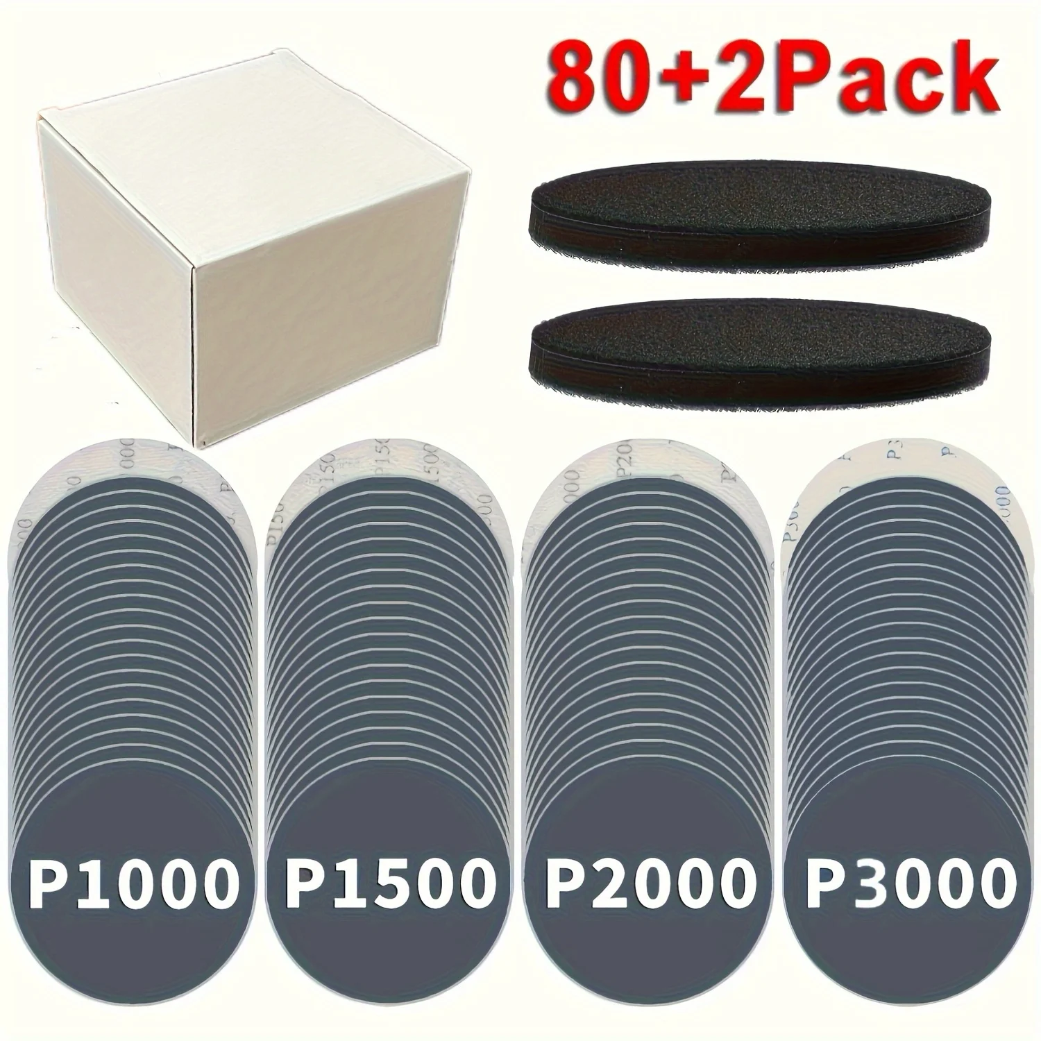 80pcs 5 Inch 125mm Hook & Loop Sanding Discs Set, 1000/1500/2000/5000 Grits, Wet/Dry Sandpaper with 2pcs Foam Pads for Random Or