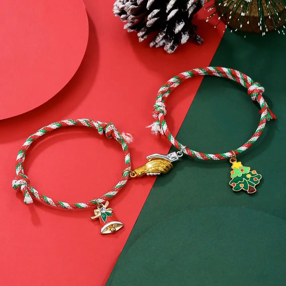 جديد ملون عيد الميلاد سوار اليد المنسوجة الأيائل شجرة عيد الميلاد حبل سانتا ثلج قابل للتعديل زوجين سلسلة اليد