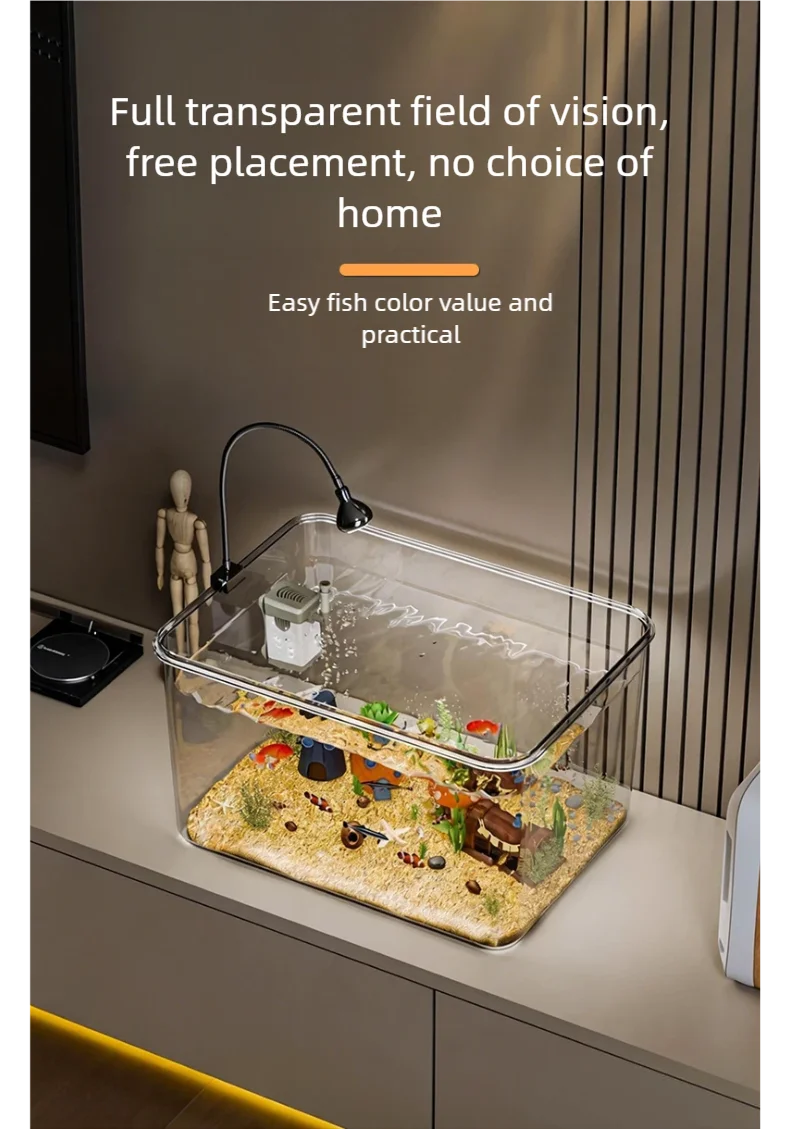 360 ° Panorama-Desktop-Aquarium Mini-Aquarium aus Klarglas Ökologische Landschafts-Dekoration für Zuhause Wasserlebensbox für Goldfische – Detail 8