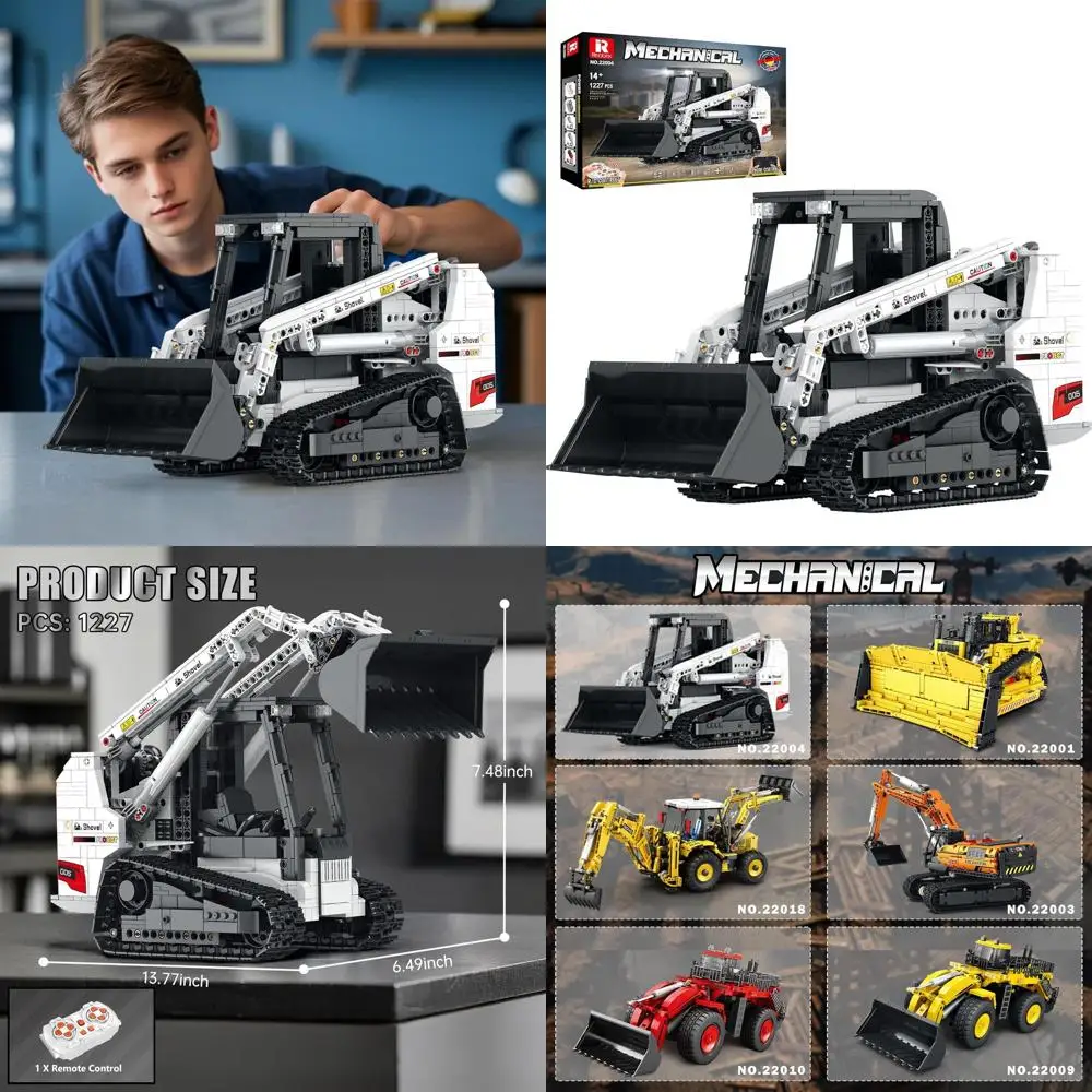 Set di blocchi da costruzione per minipala Bobcat con telecomando, multiplayer da 2,4 GHz, 1227 pezzi, ideale per bambini e collezionisti