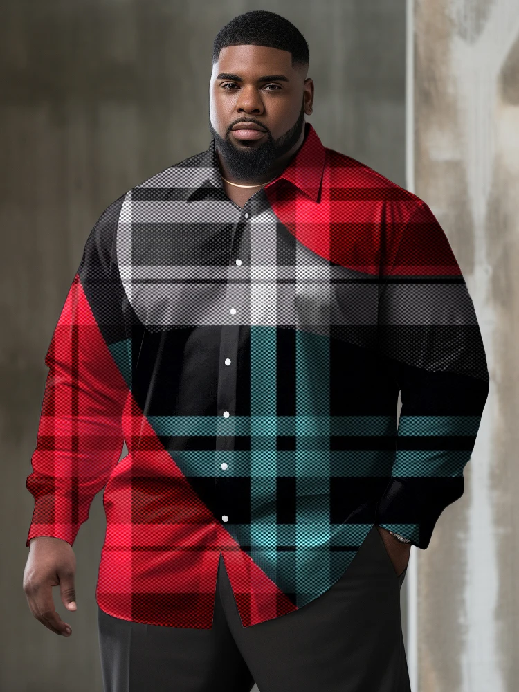 ZOOY (L-9XL) Plus Size Men\'s Chest 202cm Geometric Classic Stripe Polka Dot Comfortable Casual Colored Plaid Long sleeved Shirt