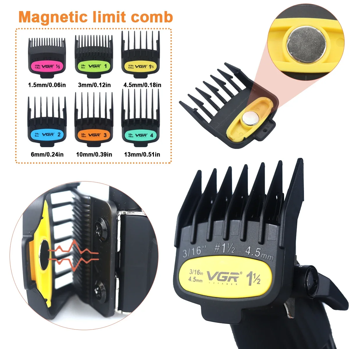 Cortapelos VGR V889C para hombre, hoja DLC profesional, 9000RPM, 2 velocidades con cargador Base, pantalla LCD totalmente de Metal, 2500mhA, barbería