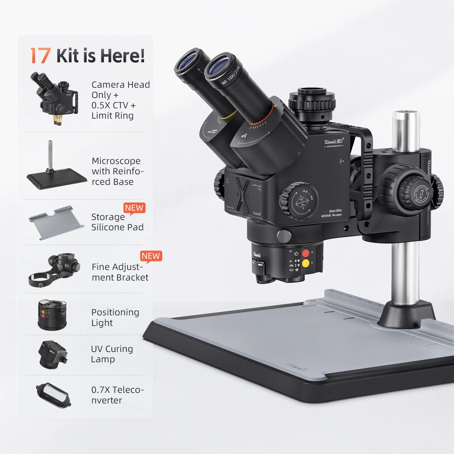 New Qianli Gorilla 6558 Trinocular Stereo Microscope 6.5‑58X Zoom