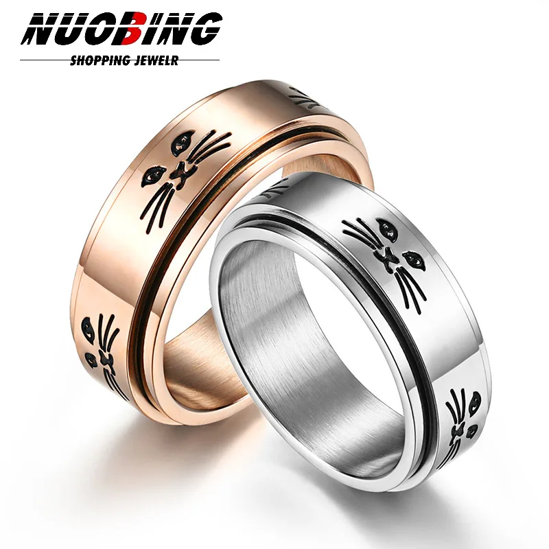 

Anxiety Ring Fidget Spinner Rings For Women Men Stainless Steel Rotate Freely Cat Anti Stress Accessories Popular Jewelry Gifts