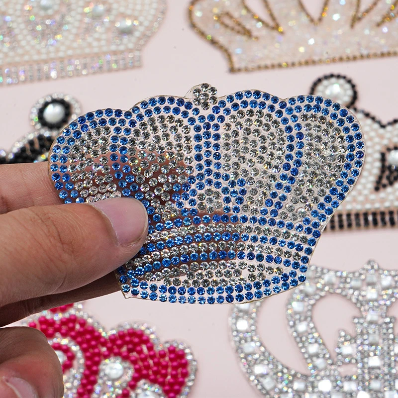 Pearl Crystal Rhinestone crown Patches for Clothing Iron on Clothes Appliques Badge Stripes Fabric Sticker Apparel Accessories