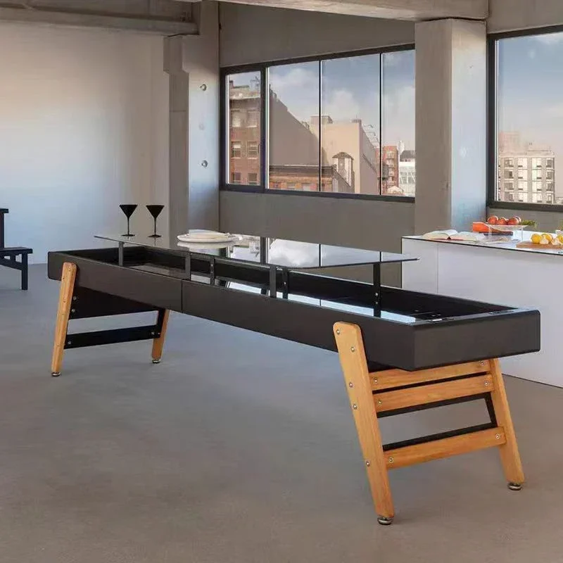 2026 Customizable 9 Ft Solid Wood Shuffleboard Table with Crystal Tempered Glass Standard Indoor Sports Entertainment Game Table