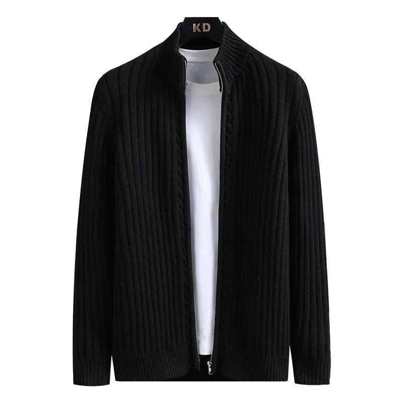 Korean Casual Men Solid Color Cardigan Sweater Spring Autumn High-quality Zipper Long Sleeved Sweaters Coats Knitwear Tops