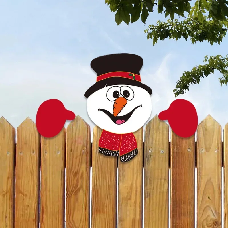 Christmas Fence Decoration Cute Santa Claus Snowman Board Festivals Home Outdoor Garden Patio Fence Lawn Decoration