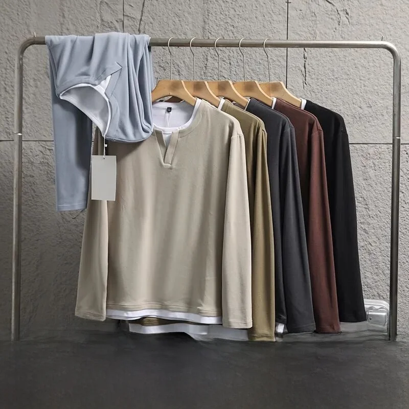 

Американская повседневная мужская футболка Long Sve, нижнее белье из кокосового волокна, цветная блузка V-Ne, свободный крой, дышащий повседневный топ