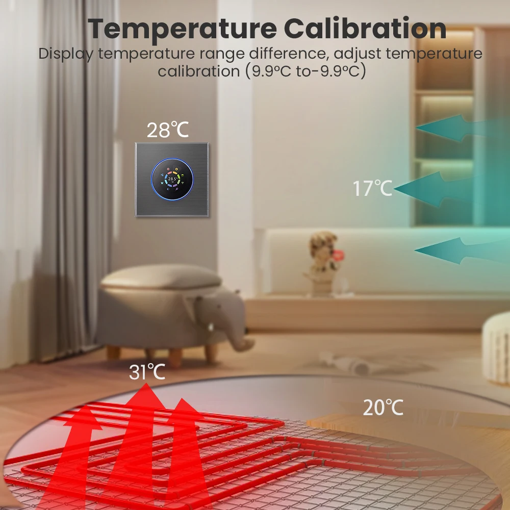 MIUCDA-Tuya WiFi Smart Knob Termostato, Elétrico, Piso, Água, Elétrica, Caldeira a Gás, Controle de Temperatura, Trabalhar com Alexa, Google Home