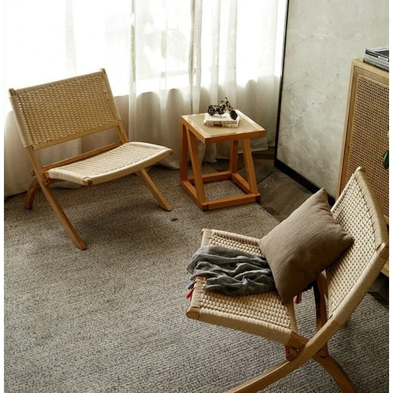 Nordic hemp rope chair hand-woven household small apartment foldable leisure chair