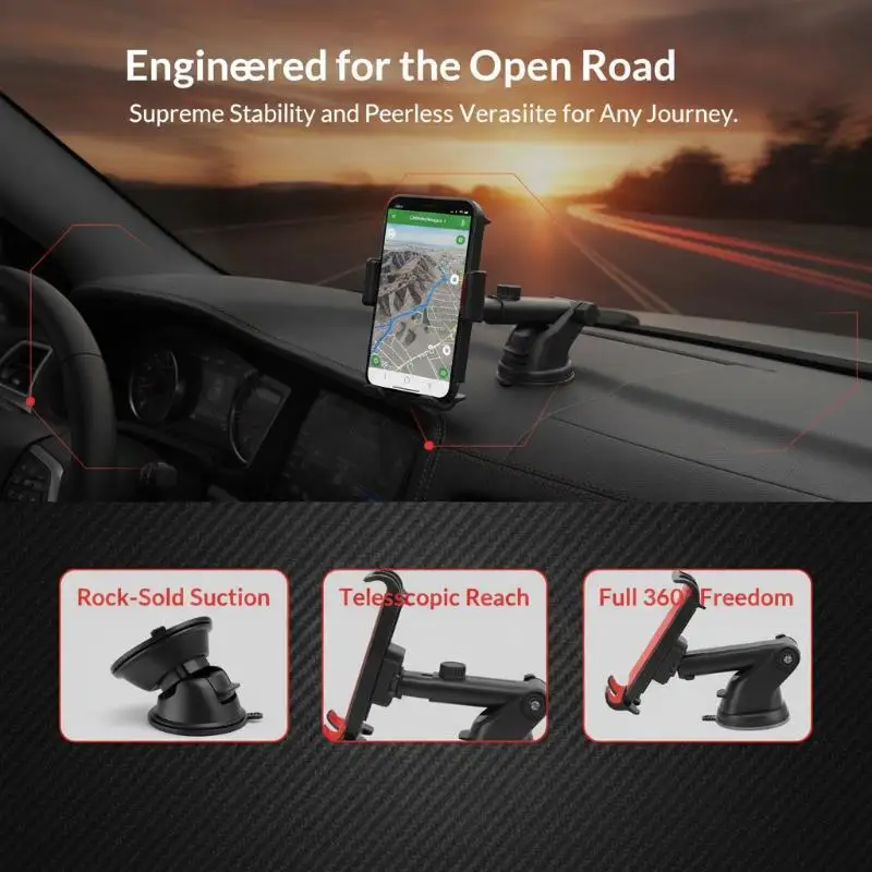 Car Phone Tablet Holder 360° Rotating Suction Cup Dashboard Mount Adjustable Stand for Long Road Trip GPS  Use