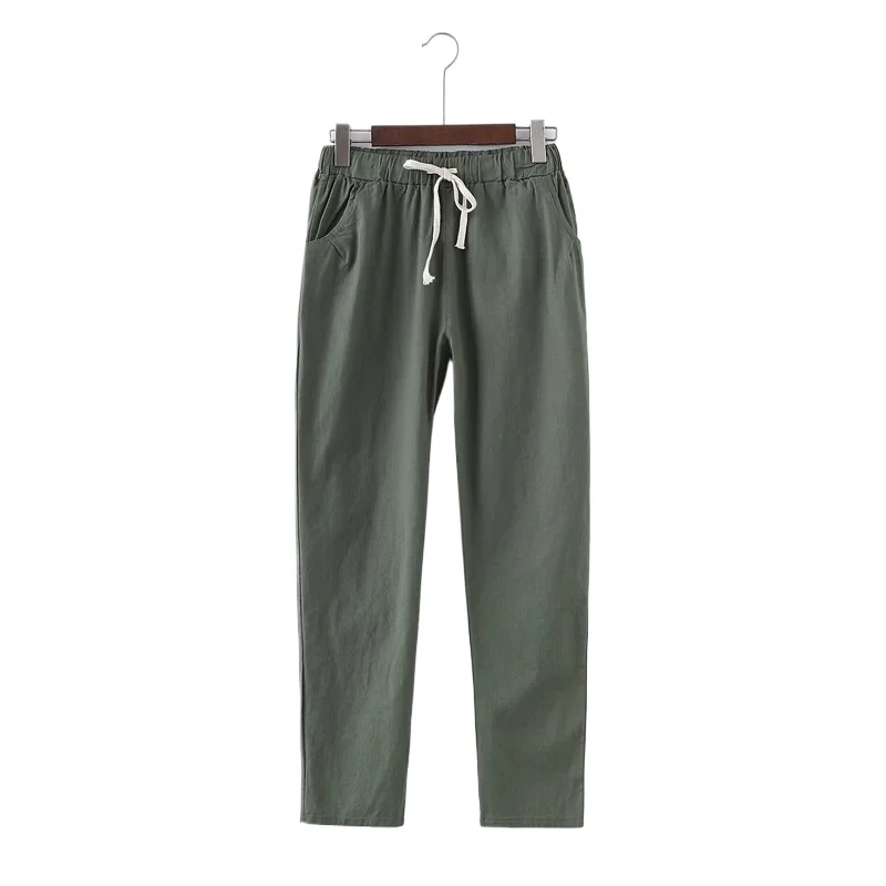 

Summer Pants Women Lace Up Pantalon Femme Cotton Linen Sweatpants Casual Harem Pants Women Ladies Trousers Candy Colors