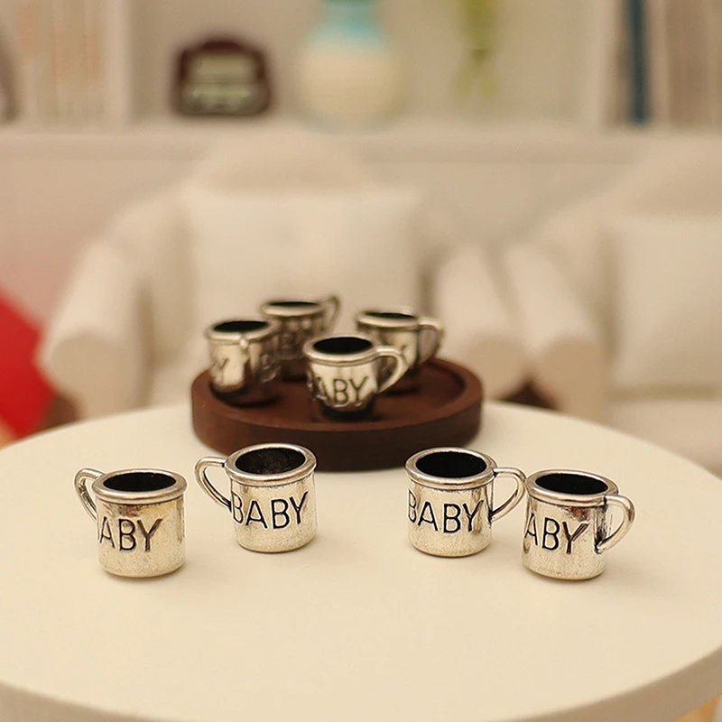 ชุดของเล่นจำลองถ้วยน้ำชาโบราณ 10 ชิ้น ทำจากโลหะผสม สำหรับตกแต่งบ้านตุ๊กตา