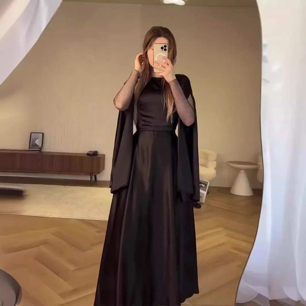 Fashion Elegant Temperament Black Long Dress Solid Long Large Sleeve Slim Dresses Female Casual Street Party Club Robes