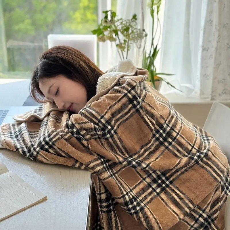 Herringbone Pattern Wearable Blanket Soft Flannel Fleece Reversible Cozy Warm Throw For Office Nap Couch Bed Travel Adults
