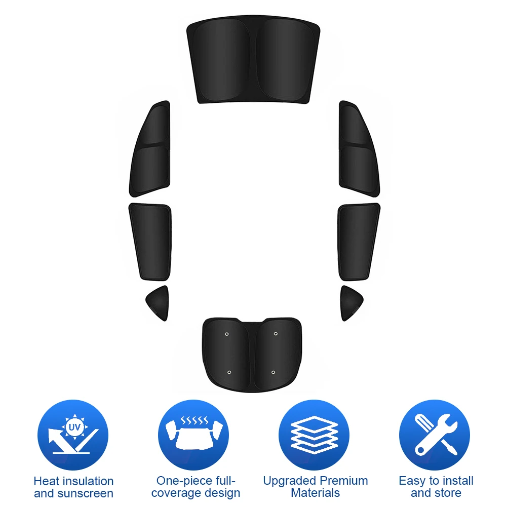 8Pcs/Set Pelindung Matahari Mobil Multi Sun Shade UV Protection Total Blackout Sun Visors Auto Sun Shade untuk Tesla Model Y 2020-2024 Semua Jendela