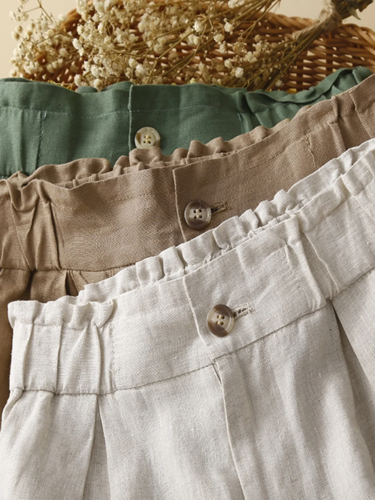 

Summer Casual Cotton Linen Five-Point Pants High Waist Zipper Slimming Vintage Wide Leg Mid-Pants plus Size Women's Faion