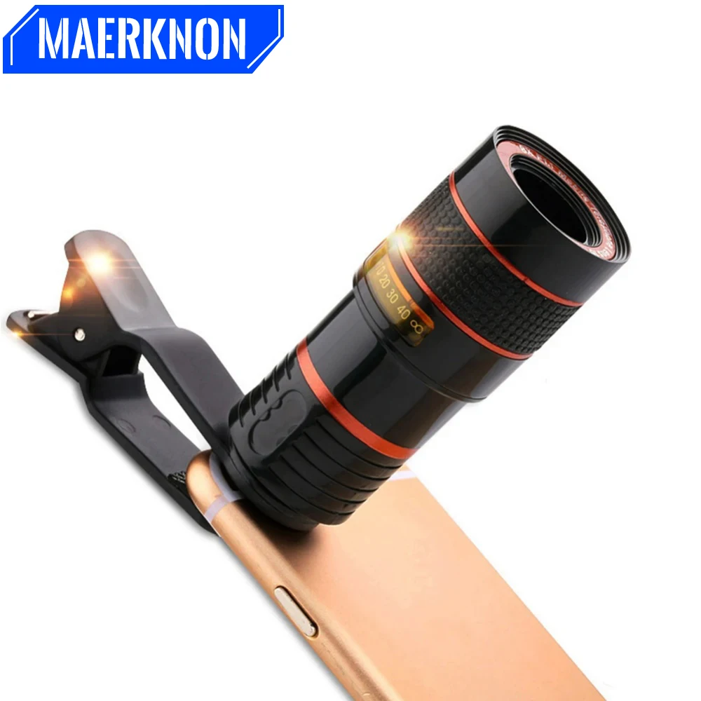 Universal 8X/12X Lens Clip Zoom Phone Camera Telephoto Lens Monocular Telescope Phone Universal Optical Telescope Lens Kit