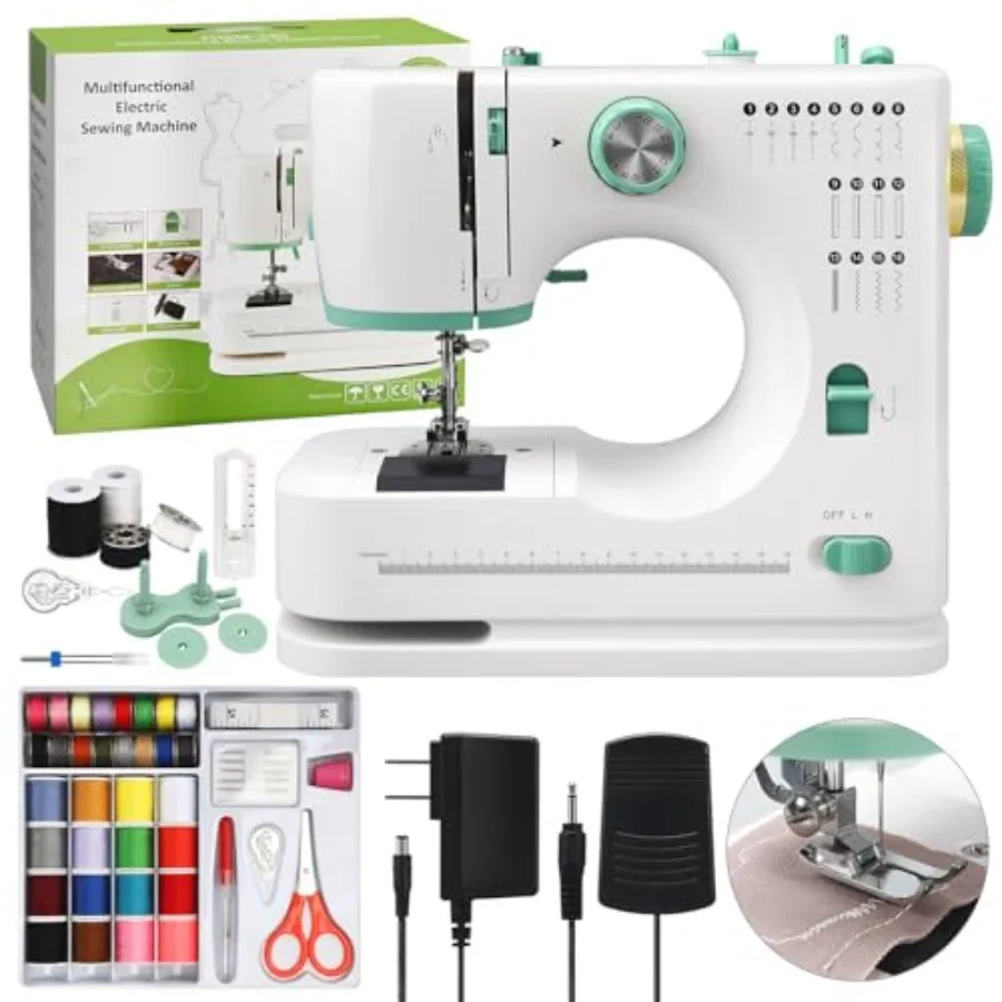 

Mini Sewing Machine for Beginners with 32 PCS Threads Kit 16 Built-In Stitches Multifunctional Portable Sewing with Foot Pedal