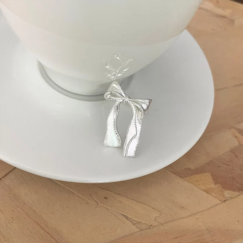 Foxanry 여성용 실버 컬러 긴 나비 매듭 반지, 한국 패션, 달콤하고 우아함, 과장된 클래식 약혼 주얼리 선물