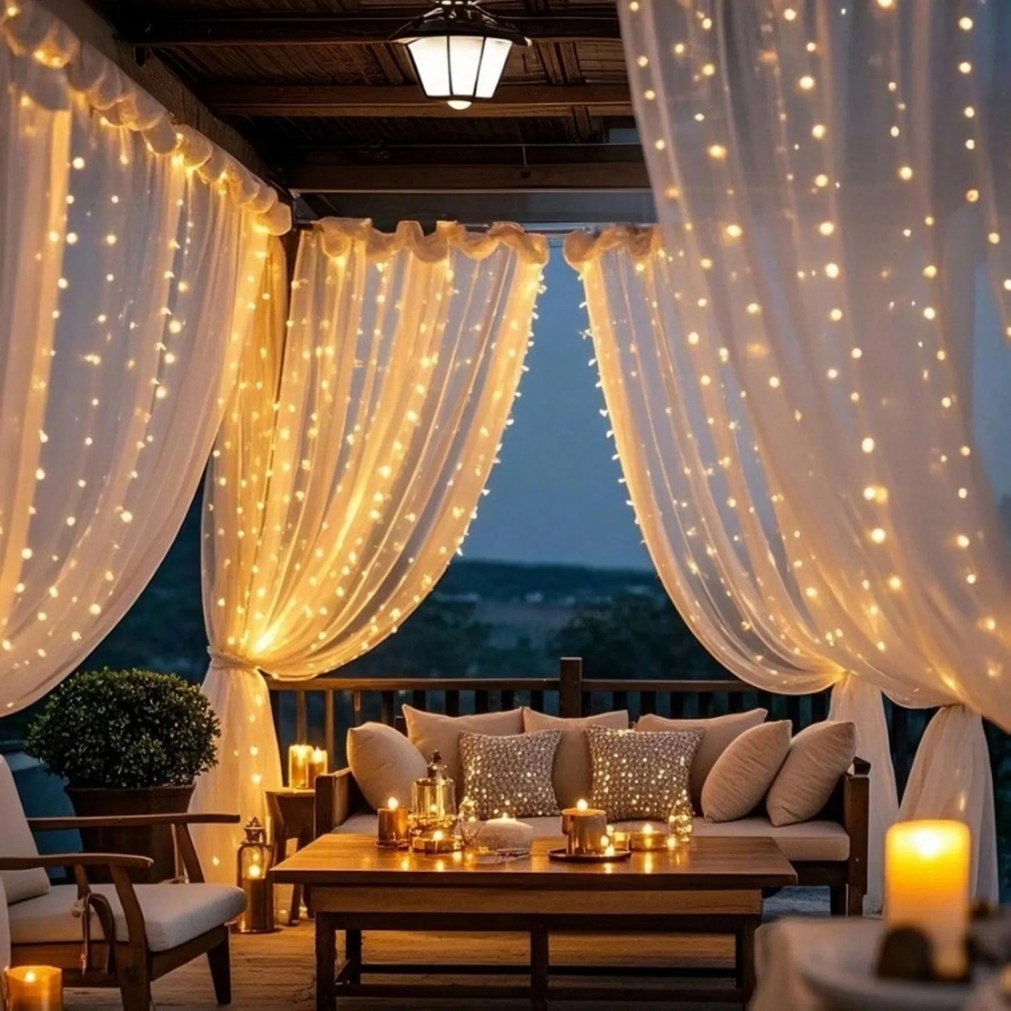 15 strings LED warm white curtain outdoor light string, end to end connector Includes 15 vertical light strings,Energy-Efficient