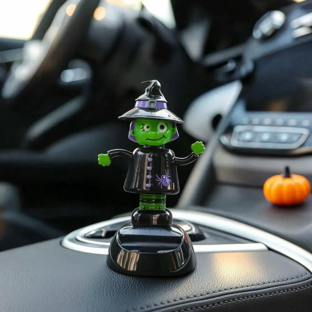 Light Activated Car Decoration Halloween Solar Car Ornament Cartoon Swaying Dashboard Decor Funny Solar Swing Figurine for Auto