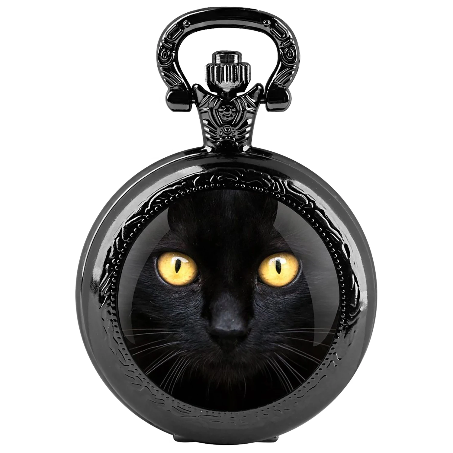 Exquisite Black Cat Glass Dome Quartz Pocket Watch for Women Men Kids Unique Vintage Clock Watches Chain Jewelry Pendant Gift