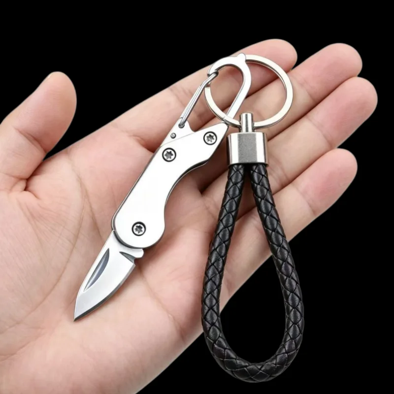 EDC Portable Outdoor Keychain Folding Knife with Braided Lanyard, Sharp Mini Box Cutter for Camping, Perfect Holiday Gift