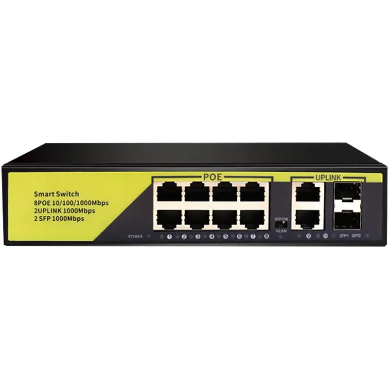 

8Port POE Ethernet Switch 48V VLAN 100/1000Mbps 8 poe 2uplink 2 SFP 1000M port Network Switch for CCTV IP Camera Wireless AP